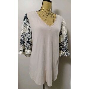 Ces Femme Women Woven Beige With Satin Like Floral Sleeves Size Large‎